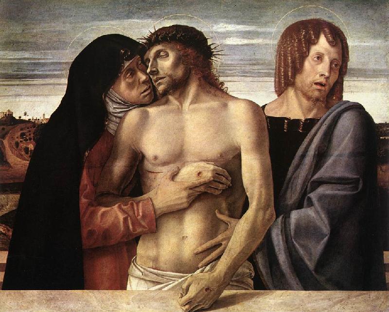 BELLINI, Giovanni Dead Christ Supported by the Madonna and St John (Pieta)